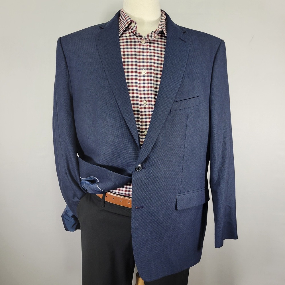 Van Heusen Men's Sport Coat Blazer Two Button Navy Blue Polyester Blend Size 48R